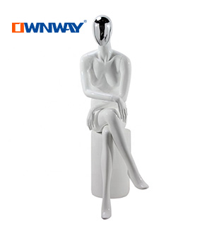 egg head glossy white female sports sitting mannequin